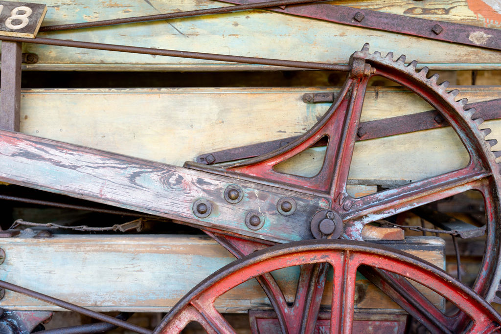 Wheels on an ancient haylifting machine