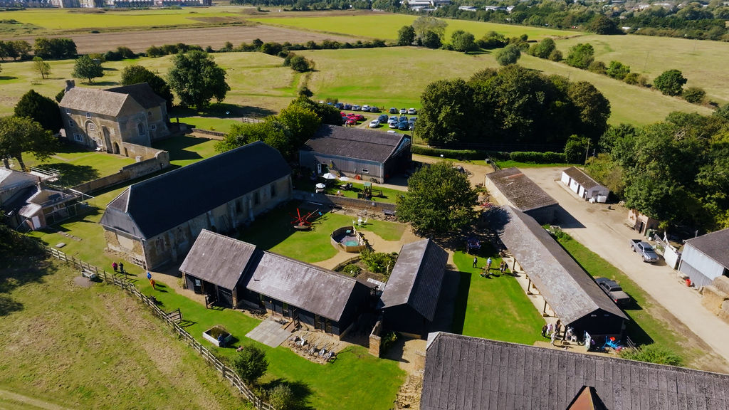 Aerial view of Denny Abbey and The Farmland Museum